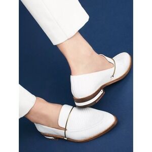 Freda Salvador Luxury Loafers Leather Croc Embossed Brass Halo Preppy Chic 8.5